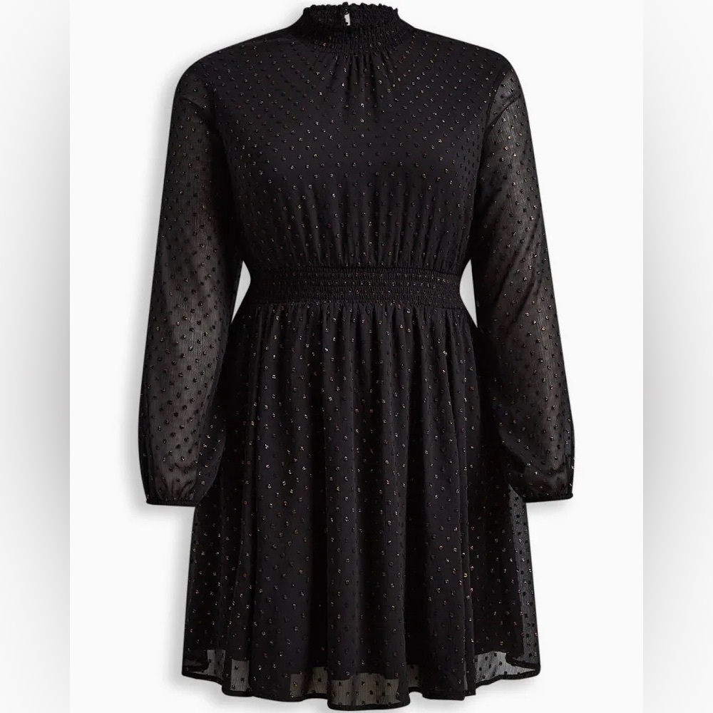 Torrid Mini Rainbow Clip Dot Blouson Sleeve Dress Black Size 2 (18/20) - Picture 4 of 7